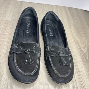 Osslue Women's Suede Black Leather Casual Penny Loafers Size 10